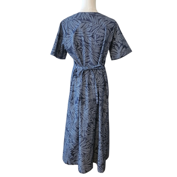 Naqui New York Blue Cotton Leaf Print Pleated Maxi Dress Size Medium - Picture 4 of 5